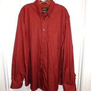 EDDIE BAUER Rust Red Orange Plaid Button Down Shirt XL Tall Wrinkle Resistant